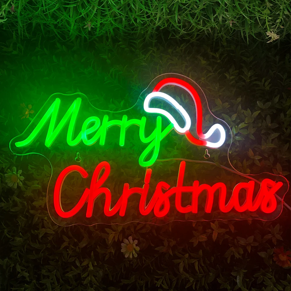 Imagem -02 - Merry Christmas Neon Sign Hat Luz de Sinal Led Art Night Light para Festa Kids Bedroom Bar Pub Clube Decoração de Natal