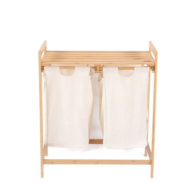

Bamboo laundry basket, 2-section laundry basket with removable liner, double-compartment laundry bag and storage