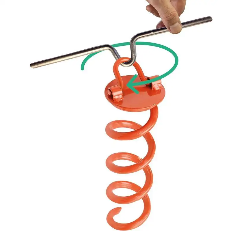 

Heavy Duty Spiral Ground Anchors Foldable Fixing Tool 12 Inch Windproof Metal Stakes with Crowbar for Trampoline