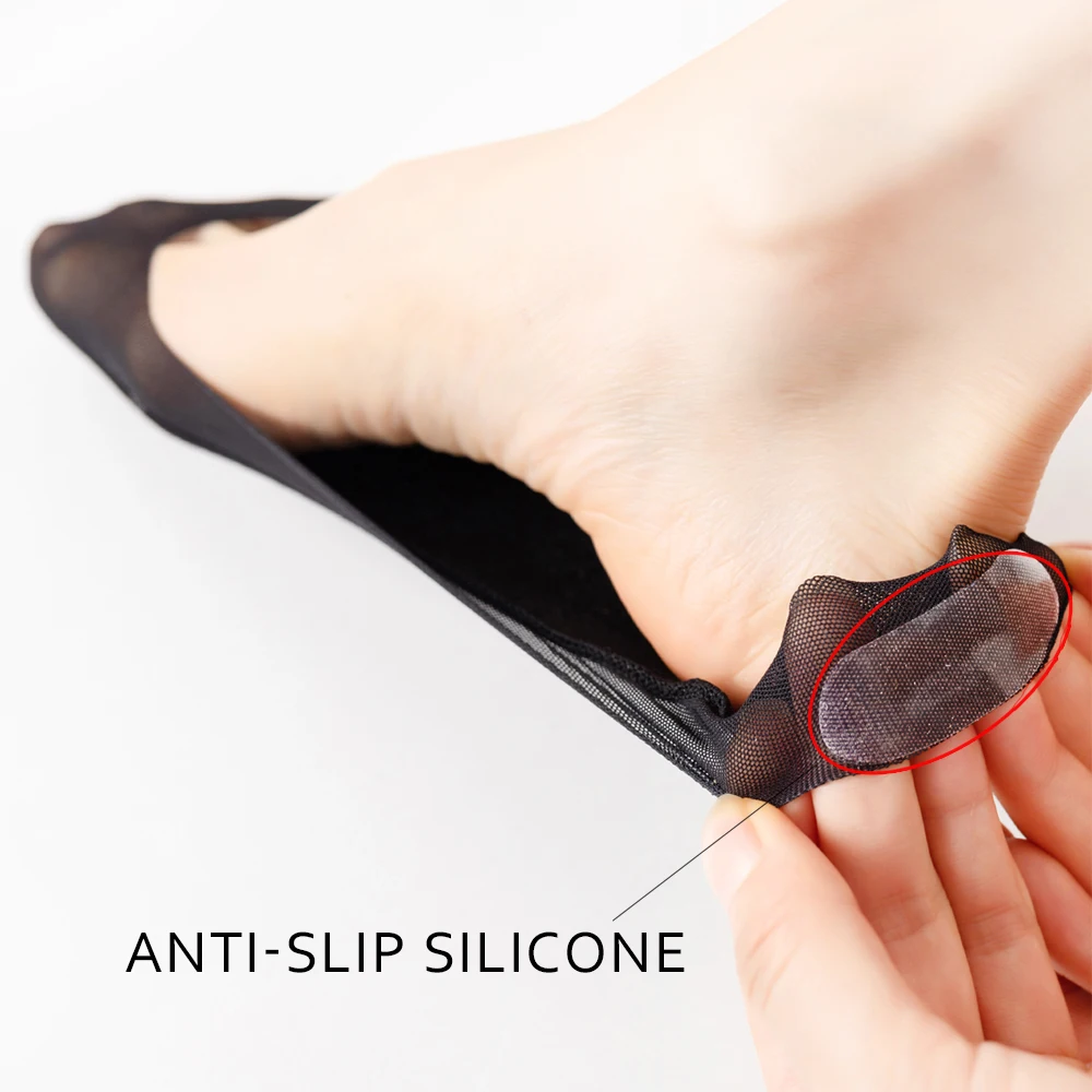 5 Pairs Women Invisible Socks Summer Thin Anti Slip No Slip Low Cut Ice Silk Sockettes for High Heels Flats Solid No Show Socks image 2