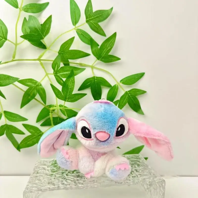 かわいい12cmのスティッチペンダントキーホルダー、レインボー絞り染めぬいぐるみおもちゃペンダント、ディズニークリエイティブキュートドーパミン人形、女の子バッグ、車ギフト