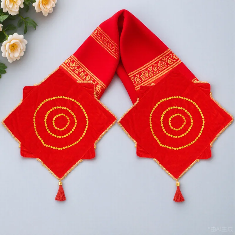 

2Pcs Handkerchief Flowers Premium Pleuche Fabric Portable Wear-Resistant for Dance Performance Folk Yangko Red Party Supplies