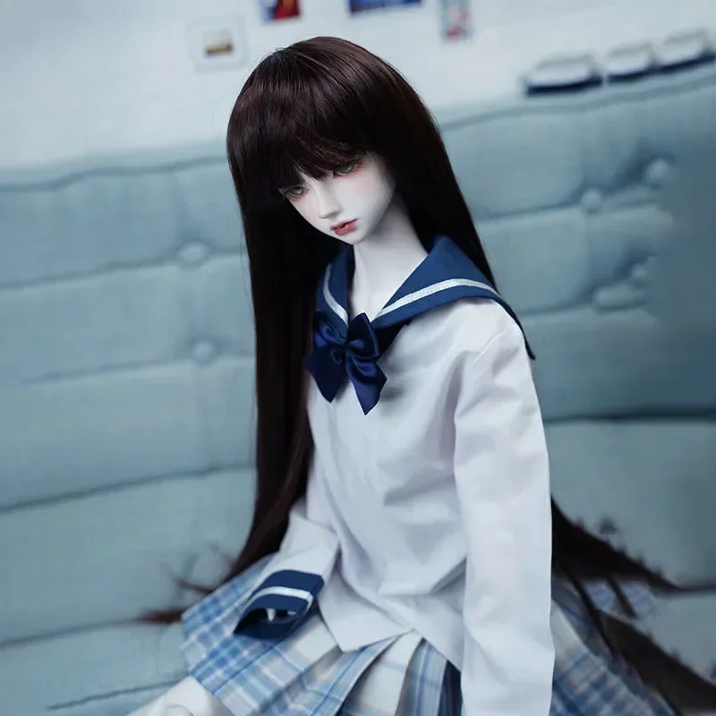 BJD SD 1/3 1/4 1/6 1/8 ke er doll wig high temperature fiber neat bangs long straight blue hair