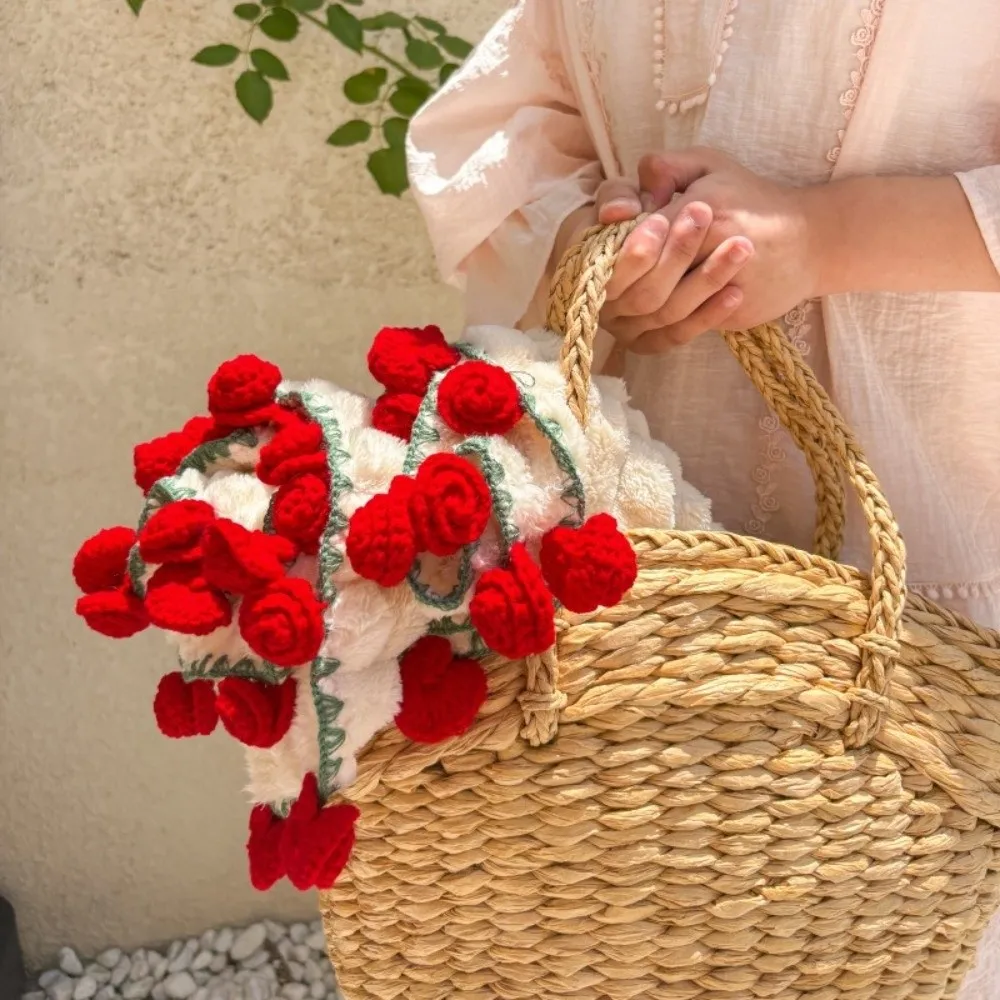 

Multi-Use Fleece Rose Bouquet Blanket Soft Finished Floral Throw Blanket Warm Handmade Hand-Knitted Rose Blanket Christmas Gift