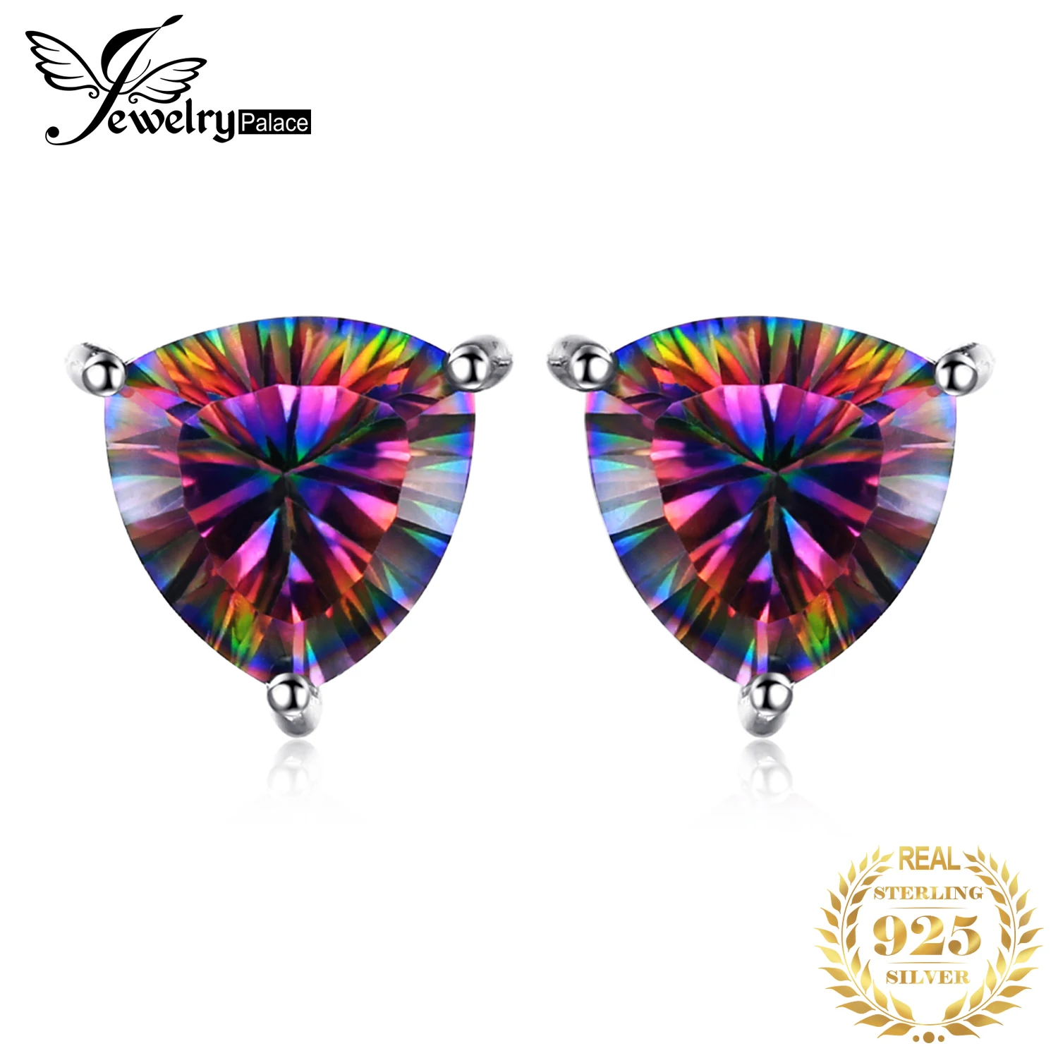 JewelryPalace 6.3ct Rainbow Mystic Quartz 925 Sterling Silver Stud Earrings for Women Fashion Trendy Jewelry Gift New Arrival