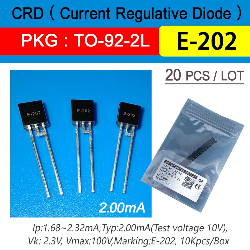

20Pcs/Lot Crd Diodes E-202 2.0Ma 100V Marking E-202 Package To-92-2L Current Regulative Diode Free Shipping