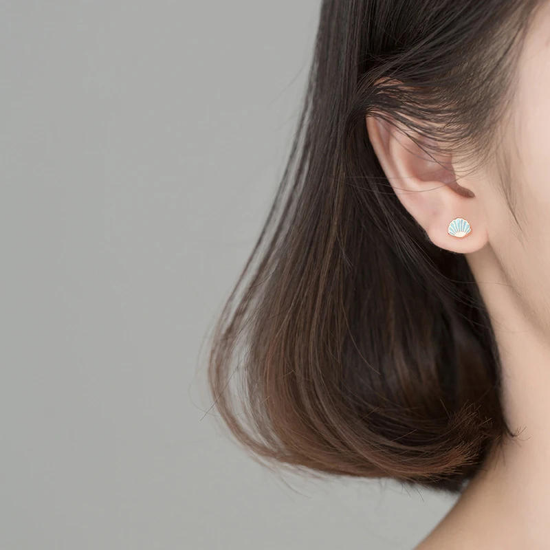 MODIAN Blau Emaille Schönen Winzigen Shell Stud Ohrring für Frauen Mode 925 Sterling Silber Tier Ohr Pin Feine Schmuck Accessoriees