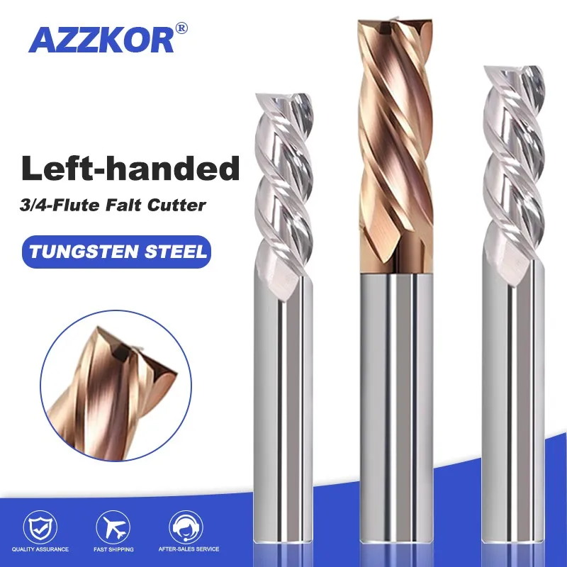 AZZKOR 3/4-Flute Left-handed And Right-handed Tungsten Steel Milling Cutter For Aluminum And Steel Lower Row Cutting No Burrs