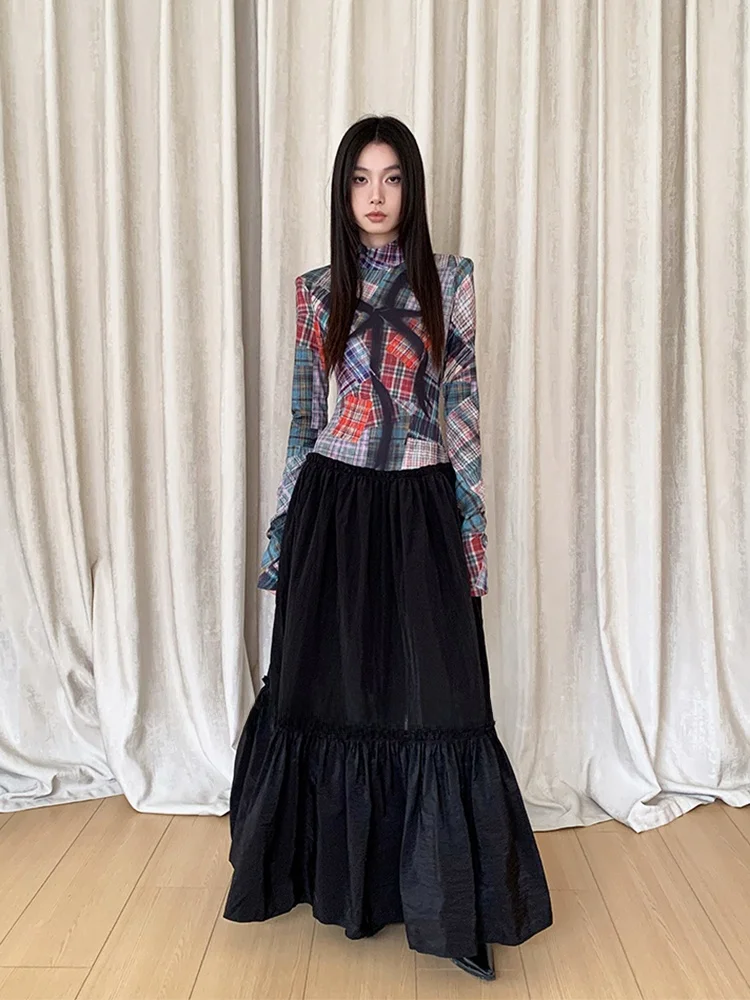 

Модная повседневная женская юбка А-силуэта с завышенной талией, длинная, с принтом в виде узлов и цветовыми блоками, для стройнящего эффекта