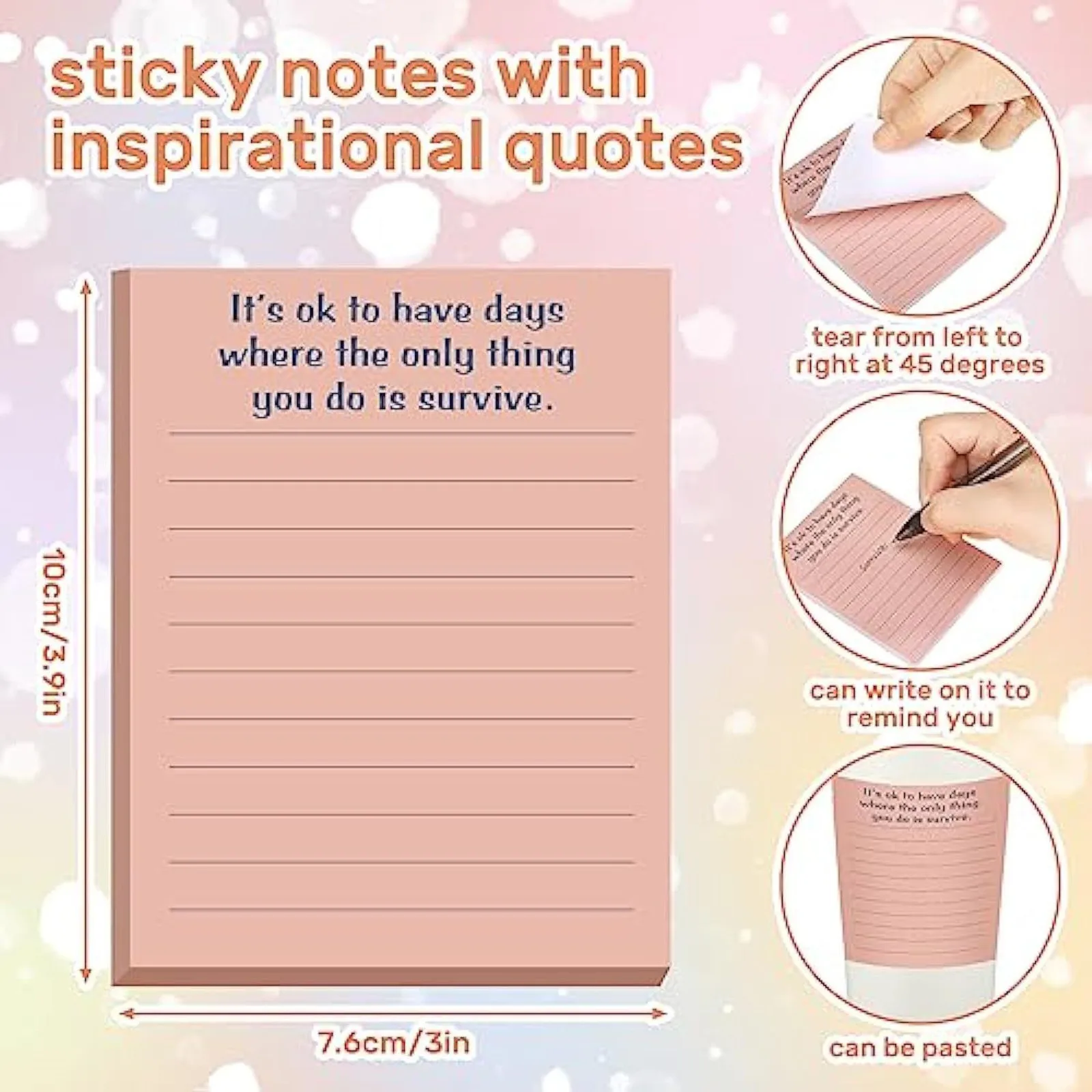 Mental Health Sticky Notes Positive Psychology Affirmations Sticky Notes Bright Colors Sticky Notepad Positive Appreciation Gift