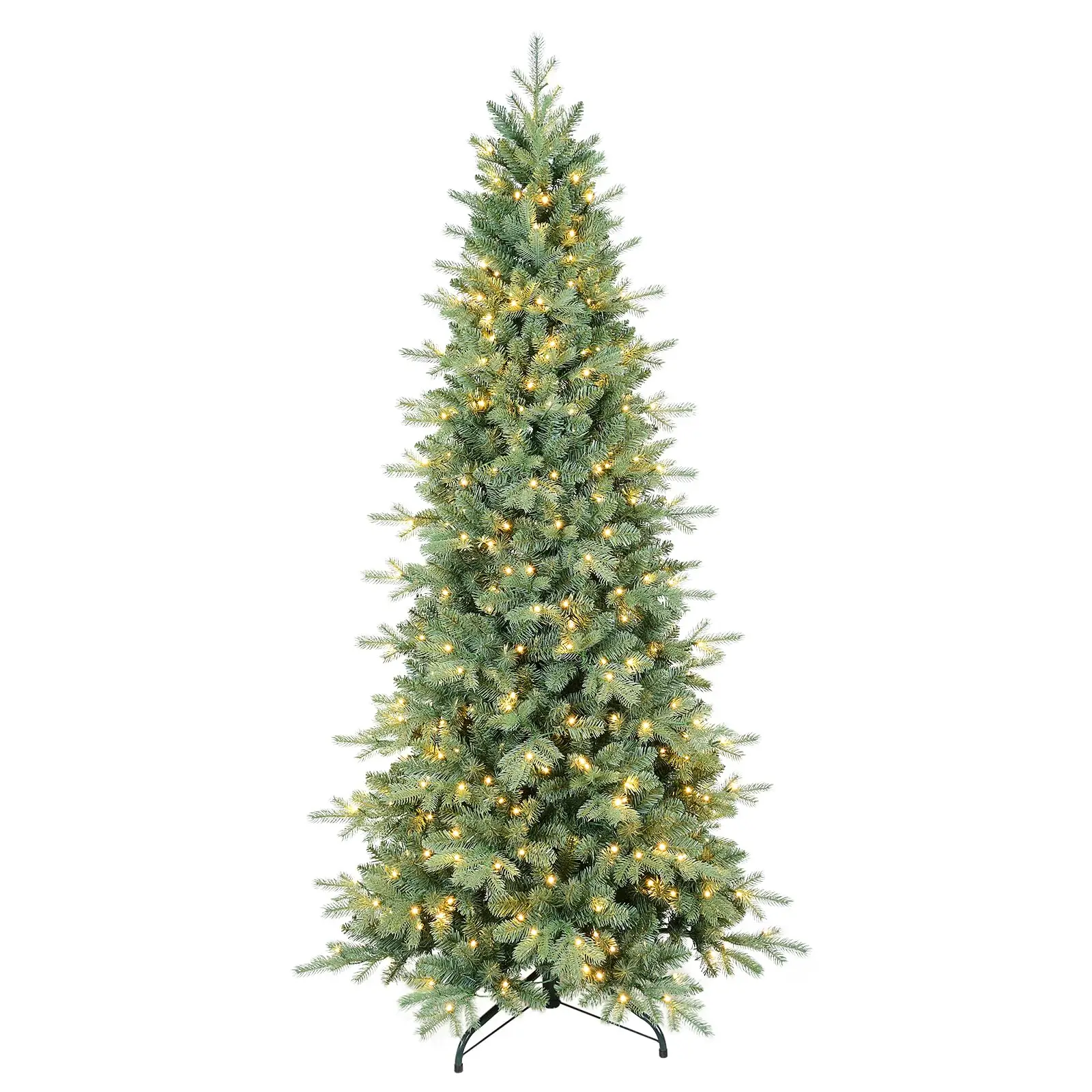 6 FT Prelit Artificial Skinny Christmas Tree,Blue Spruce Slim Pencil Xmas Tree with 1205 PE&PVC Mixed Branch Tips and