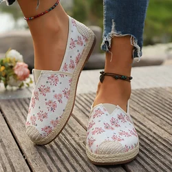 Breathable Canvas Flats Women Fashion Flowers Print Non-Slip Espadrille Shoes for Woman Autumn Comfort Flat Heel Casual Shoes