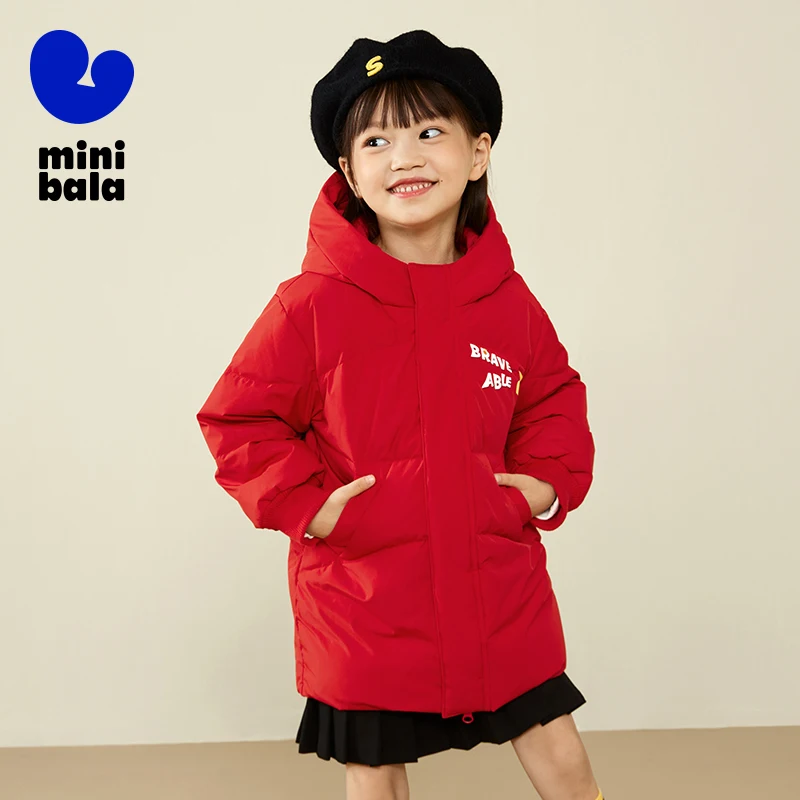 معطف ميني بالا كيدز متوسط الطول للشتاء دافئ ومريح بغطاء للرأس سترة منتفخة