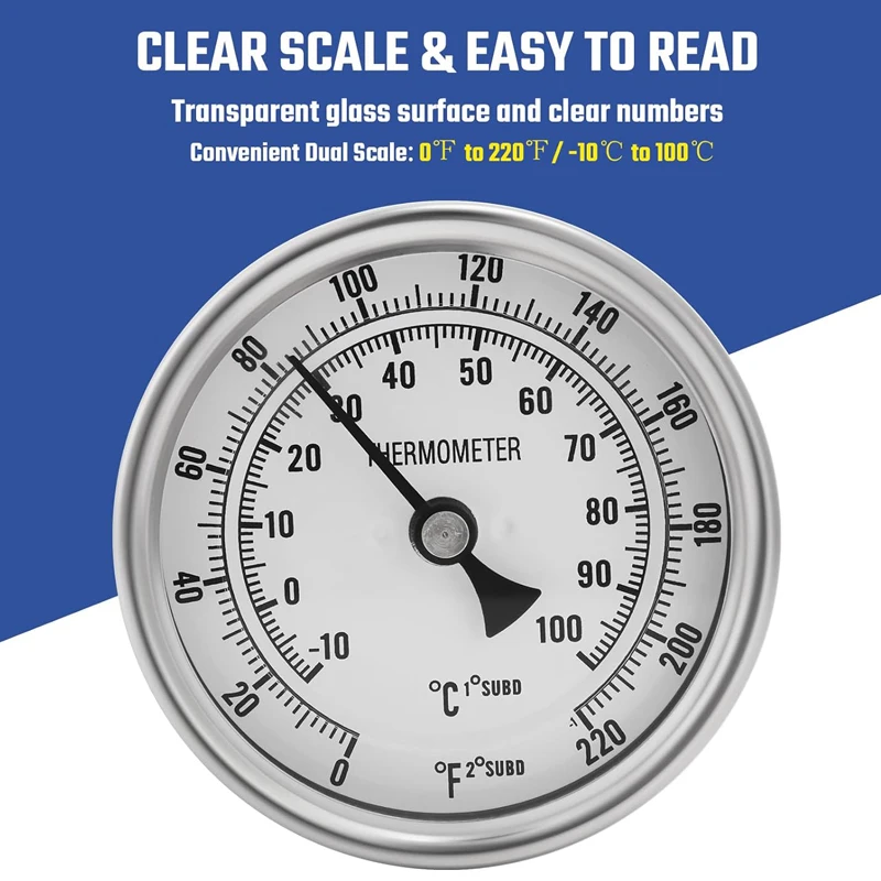 ELECQUEEN Brewing Dial Thermometer, 1/2\'\' NPT Stainless Steel Weldless Thermometer for Homebrew Kettle Pot Bulkhead (0-220ºF)