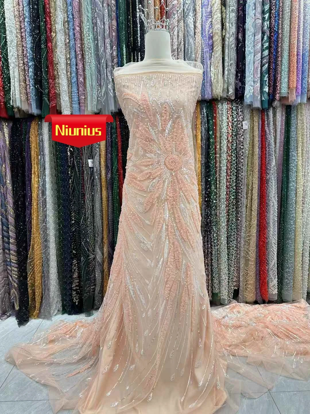 2025Latest Best Quality Luxurious Elegant Very Soft Mesh lace With Stones Fabric For Wedding Evening Dresses NN1875_R