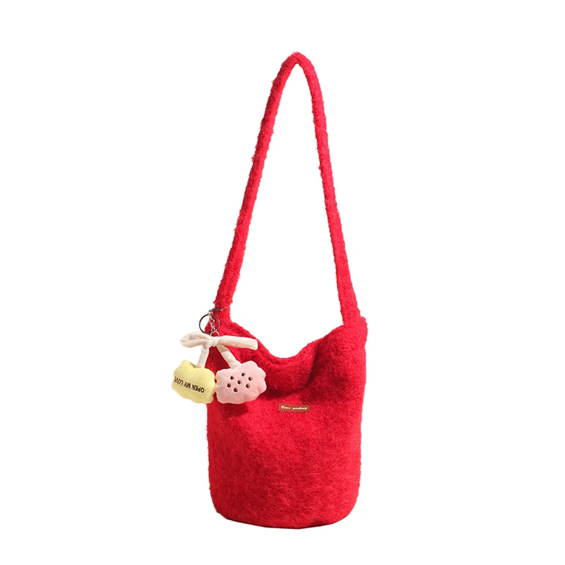 

Зимняя плюшевая сумка на плечо ярких цветов, милая модная мягкая шерстяная сумка-ведро для девочек, сумка через плечо Bolsa Feminina