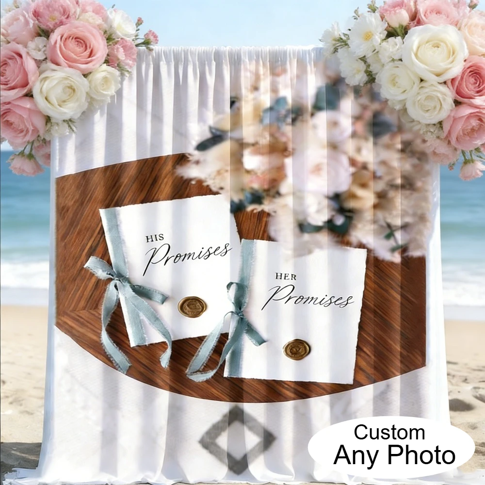 

Custom Satin Pole-through Fabric Photography Curtain Background with Photo for Birthday, Wedding, Party Venue Decoration