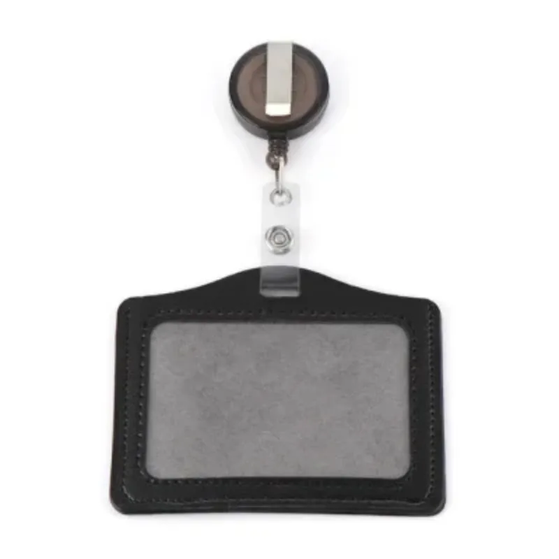 PU Leather Working Permit Sleeve Case with Retractable Badge Reel Clip ID Tag Name Badge Holder Work Pass Card Holder Sleeve