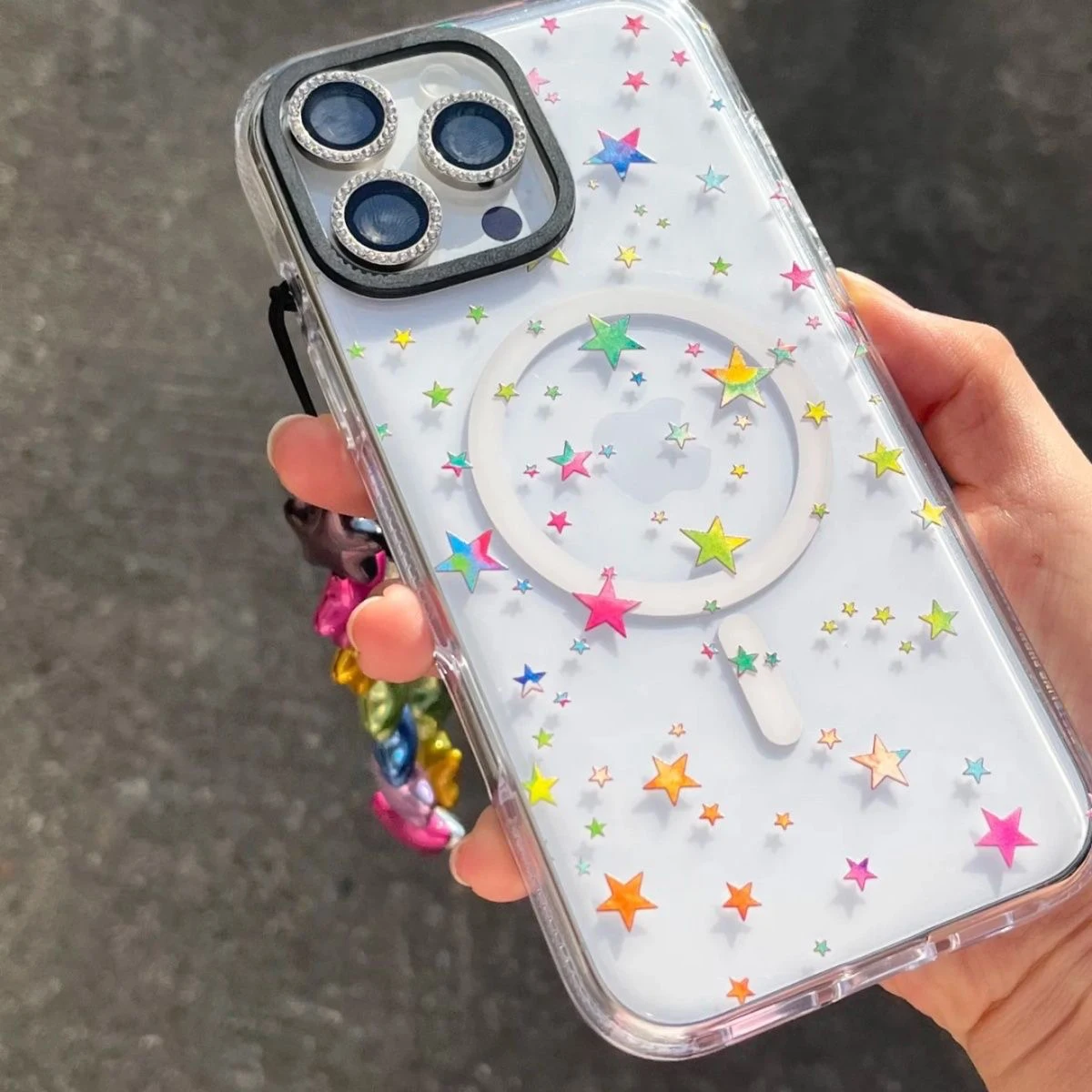 

Colorful Stars 2.0 Acrylic Black White Border Magnetic Phone Case Cover for IPhone 11 12 13 14 15 16 Pro Max Case