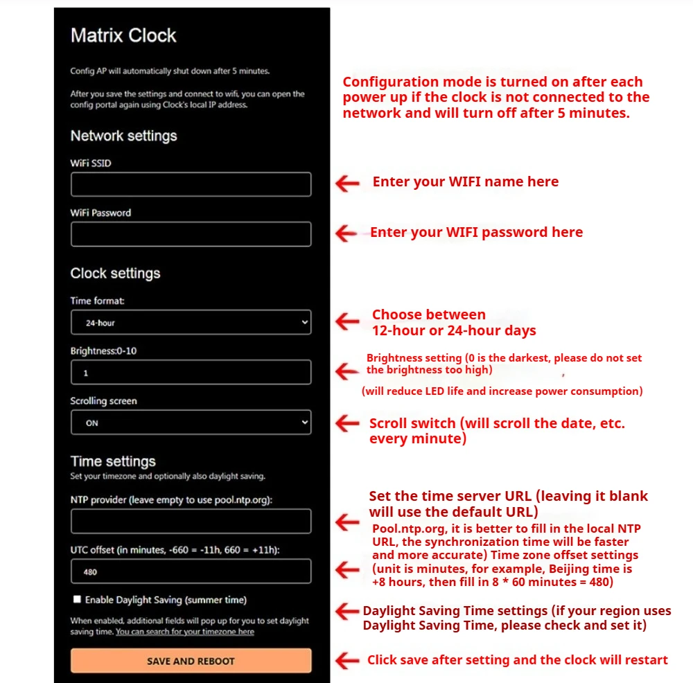 WIFI Dot Matrix Clock ESP8266 Network Lattice Module Clock with Acrylic Case