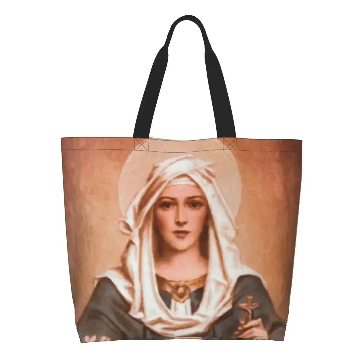 

Reusable Our Lady Of The Rosary Shopping Bag Women Canvas Shoulder Tote Washable Catholic Christian Groceries Shopper s