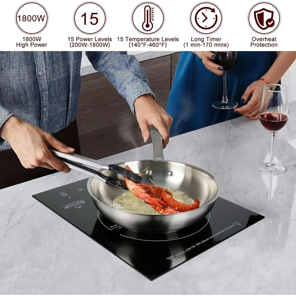 Cooktop de indução embutido Duxtop, queimador de bancada portátil, queimador de indução de toque com sensor, temporizador de 170 minutos, trava de segurança, 180