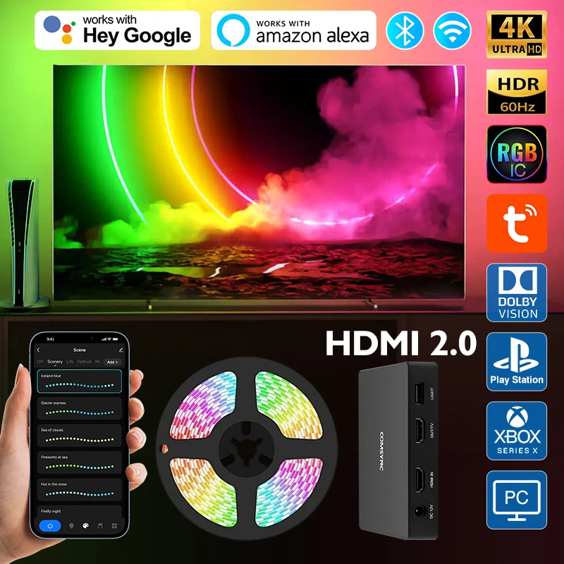 RGBIC TV podświetlenie Led WIFI sterowanie Bluetooth 4K HDMI 2.0 urządzenie pudełko na taśmę z kolorową synchronizacją paska inteligentna dioda Led