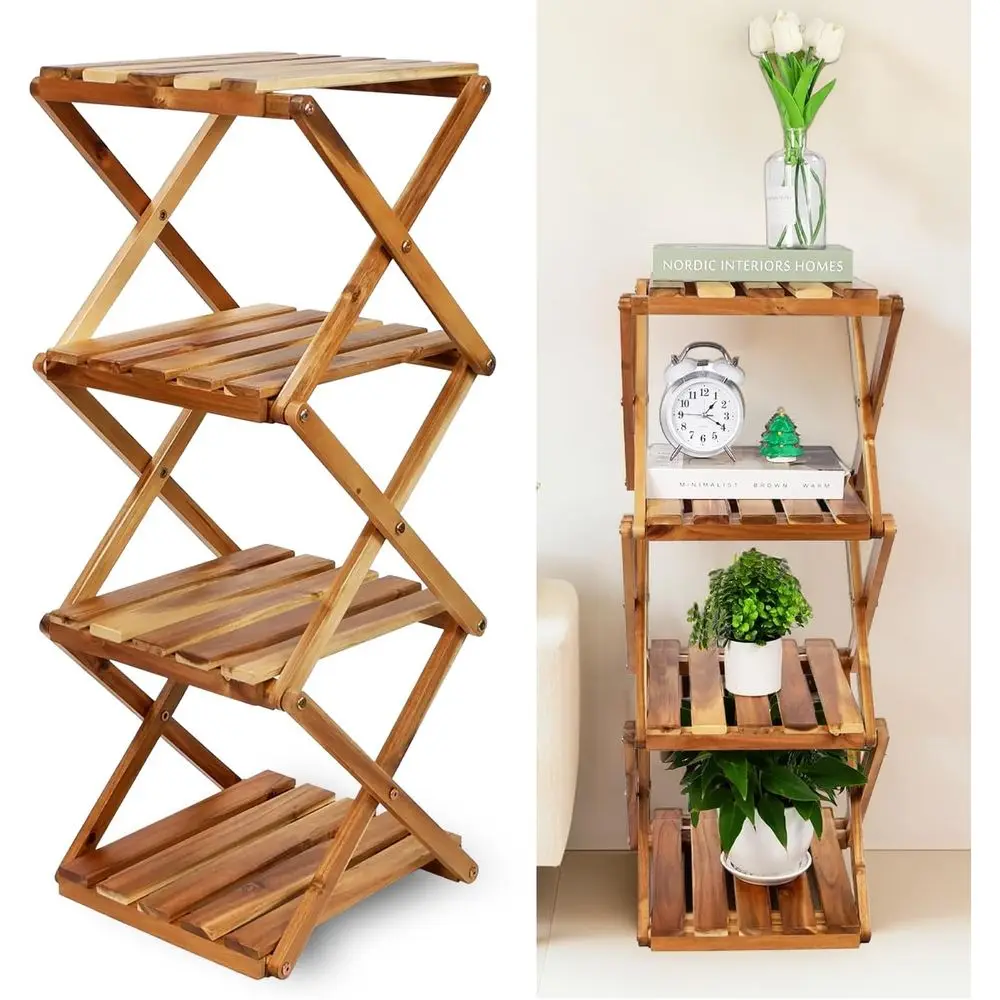 

Деревянная 4-ярусная подставка для растений (для дома и улицы), прочная полка-витрина, высокая подставка для суккулентов, простая сборка, декор для окна