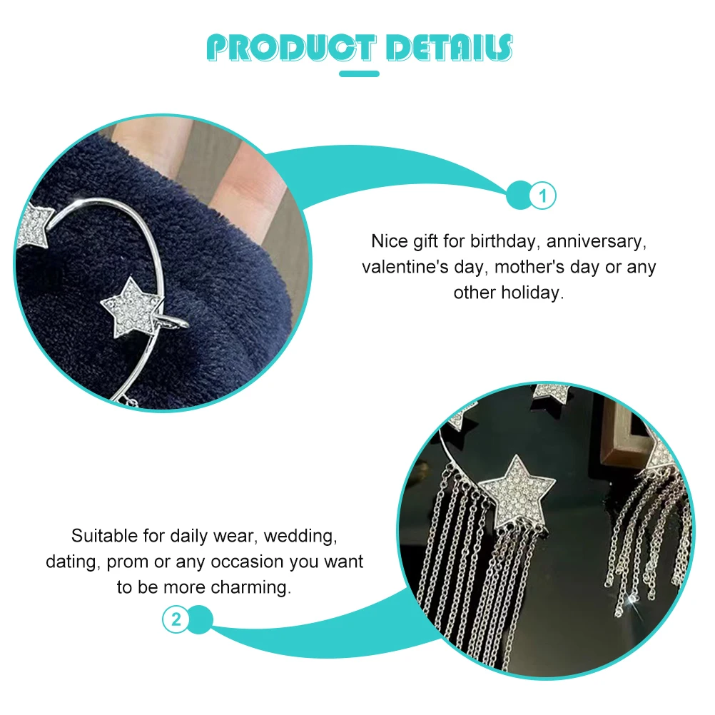

Five-Pointed Star Tassel Earrings Non Piercing Alloy Ear Cuff for Women Daily Wedding Prom Costume Jewelry Accessory