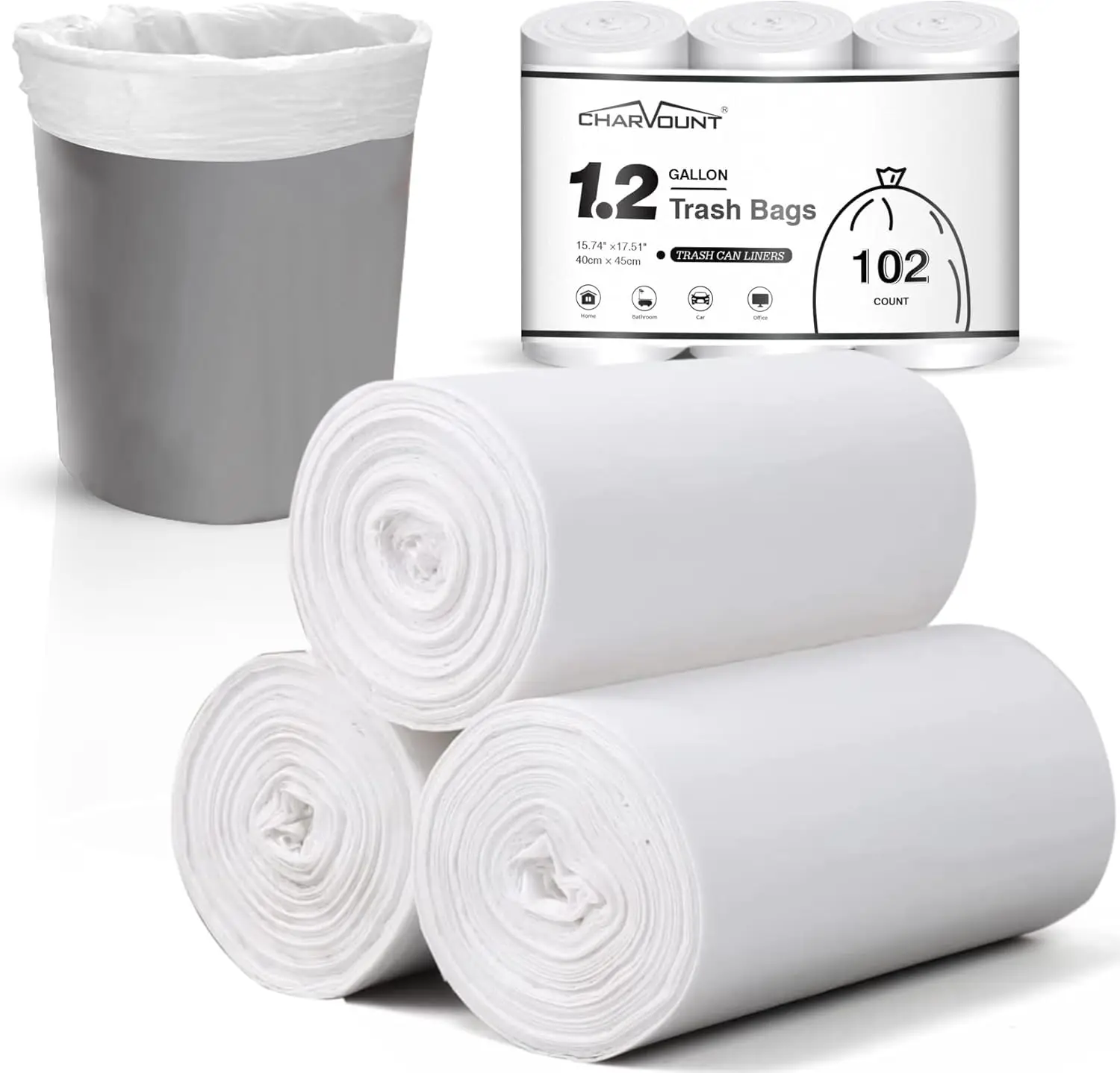 

Small Trash Bags 1.2 Gallon, 102 Count Clear Garbage Bags for Bathroom & Office Waste Disposal