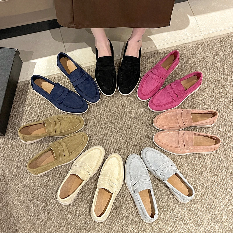 Loafers women 2024 autumn new British style casual slip-on single shoes retro flat comfortable bean shoes