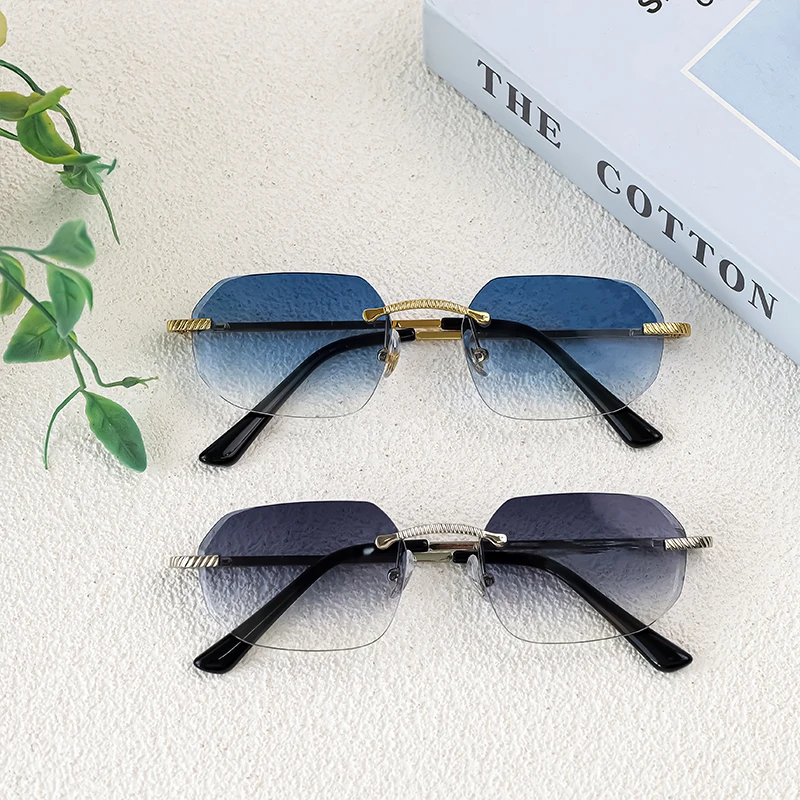 CATERSIDE Neue Retro Randlose Sonnenbrille männer Polygon Luxus Marke Designer Sonnenbrille Frauen Party Festival Brillen Geschenk Fall – Detail 3