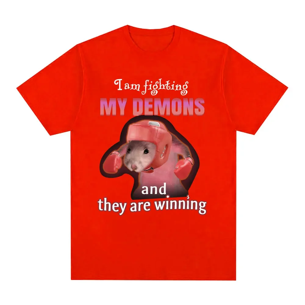 مضحك أنا قتال شياطيني وهم يفوزون الفئران تي شيرت الموضة الإبداعية الصيف الأكمام Harajuku الشارع الشهير بلايز تيز