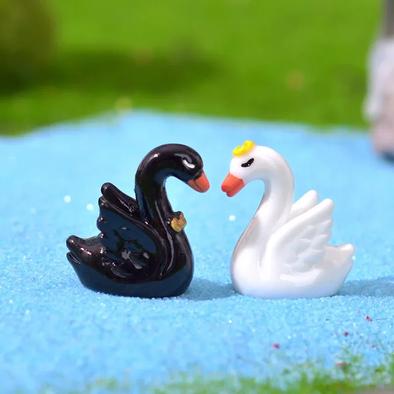 لطيف أسود أبيض بجعة الديكور المناظر الطبيعية الصغيرة ، حديقة خرافية ، عصاري ، اكسسوارات الطاولة الإبداعية ، ديكور المنزل #4