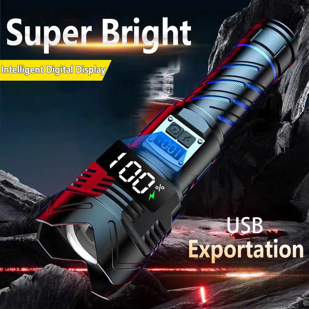 New LED Upgraded Digital Display Flashlight White Laser Charging Super Bright Double Open Outside Special Telescopic Flashlights