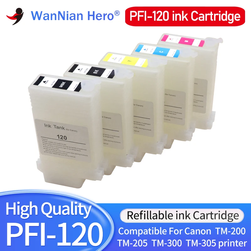 PFI-120 PFI120 Refillable Ink Cartridge With Permanent Chips For Canon TM-200 TM200 TM-205 TM-300 TM-305 TM300 130ML 5Colors/Set