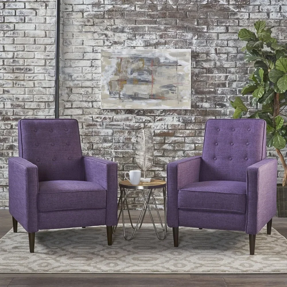 

Mervynn Mid-Century Modern Fabric Recliners, 2-Pcs Set,100% Polyester, Muted Purple / Dark Espresso