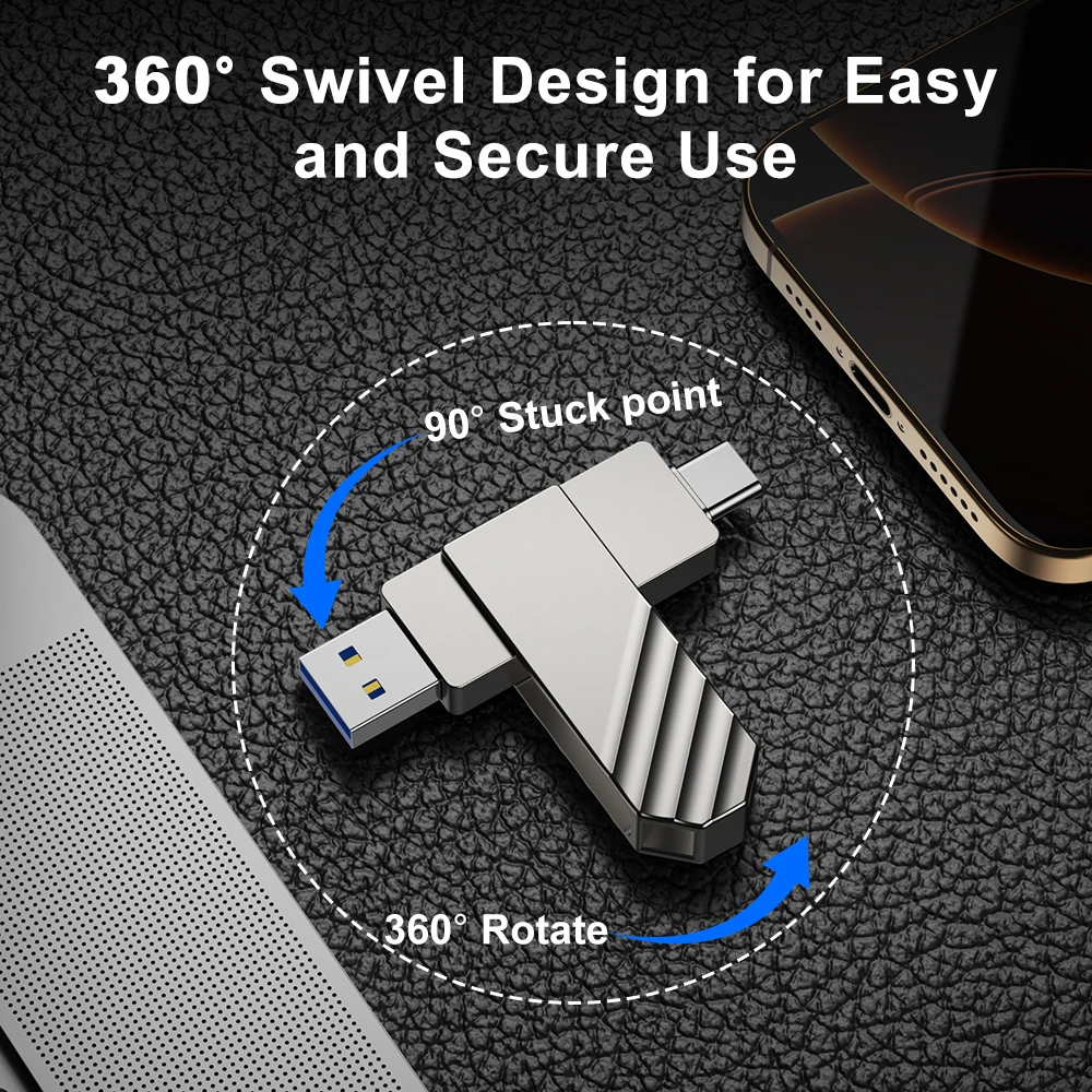 U600 USB 3.2 256GB Solid State Flash Drive Metal Type C USB Drive Up to 450MB/s Dual USB C Flash Drive Swivel Thumb Drive Pen