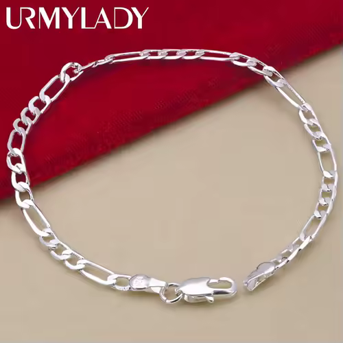 Noble new arrive 925 sterling silver 4MM chain for men Women Bracelet Necklace jewelry set lady Christma gifts charms wedding - Image 3