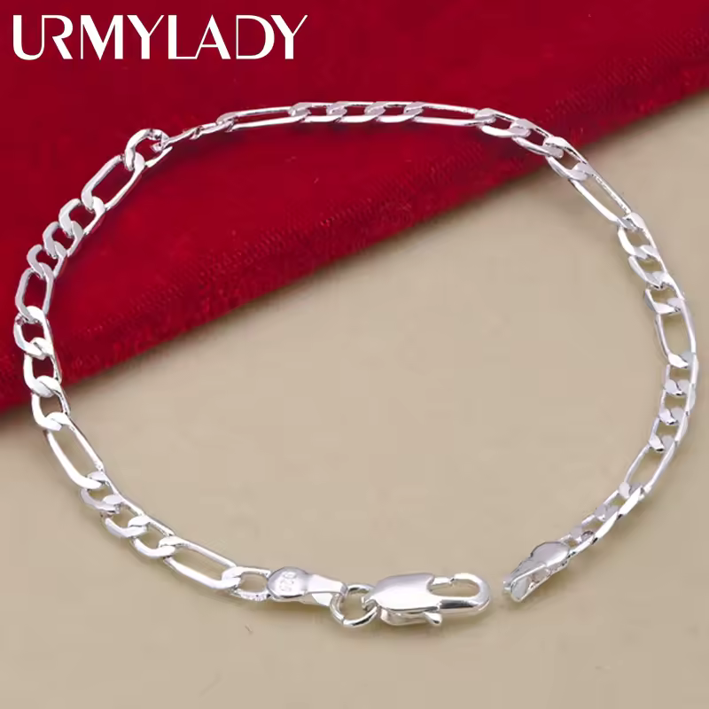 Noble new arrive 925 sterling silver 4MM chain for men Women Bracelet Necklace jewelry set lady Christma gifts charms wedding - Image 3