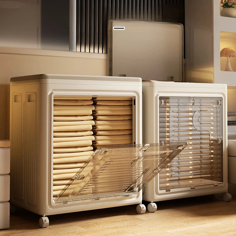 

Японский ящик для хранения большой емкости с утолщенной пластиковой крышкой, органайзер для одежды и постельных принадлежностей, сверхмощная сумка на колесиках