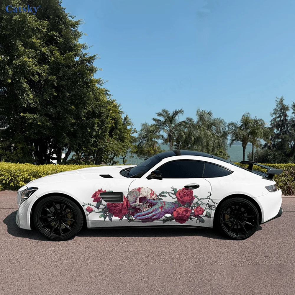 

Hand Skull Colorful Flowers Car Vinyl Wraps Decal Self-adhesive PVC Sticker Suitable for Trucks SUV Decor Auto Accessories Gift