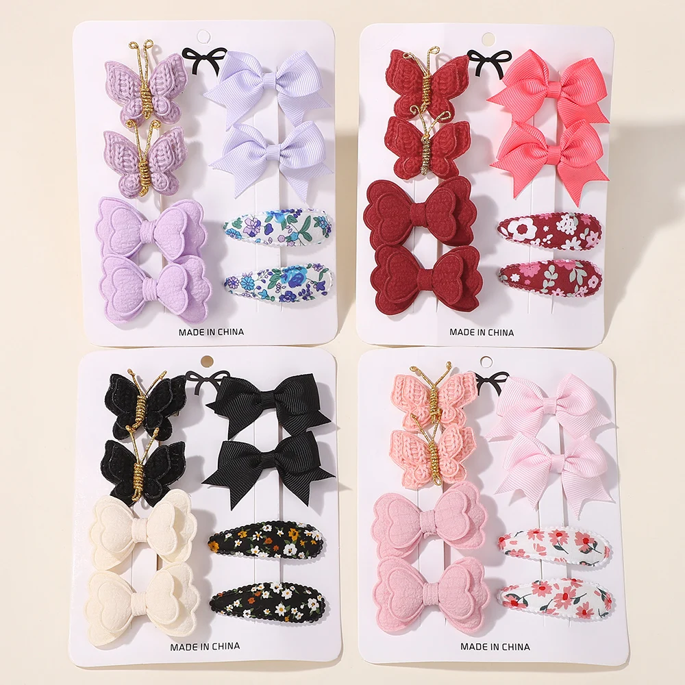 8 Teile/satz Boutique kinder Haar Clip Haar Zubehör Set Geschenk Gestrickte Schmetterling Pony Haarnadel Band Bögen Hairgripes