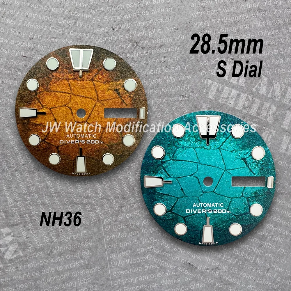 28.5mm Diving S Dial For NH35/NH36/4R/7S Automatic Movement C3 Green Luminous Crack Dial Mechanical Watch Modification Accessor