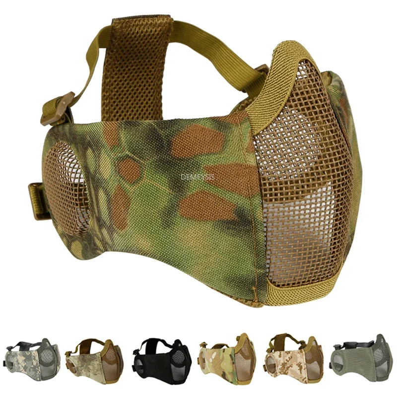 Tactical Paintball Half Face Mask Breathable Steel Mesh Military Airsoft Combat Protection Mask Hunting Shooting CS Face Masks