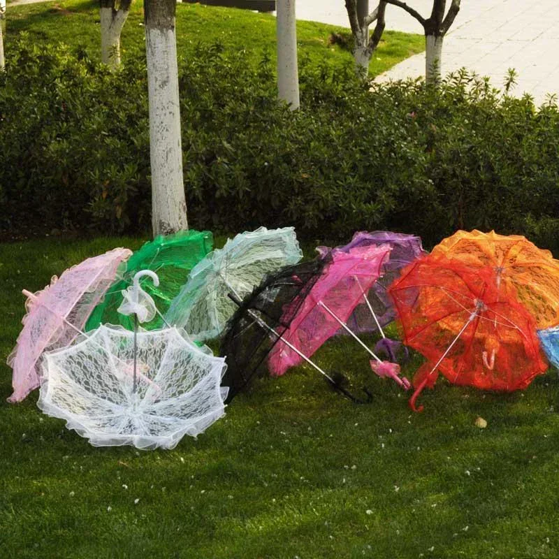 Lace Umbrella Cotton Embroidery Lace Parasol Umbrella for Kids Play and Wedding Decoration Travel photography