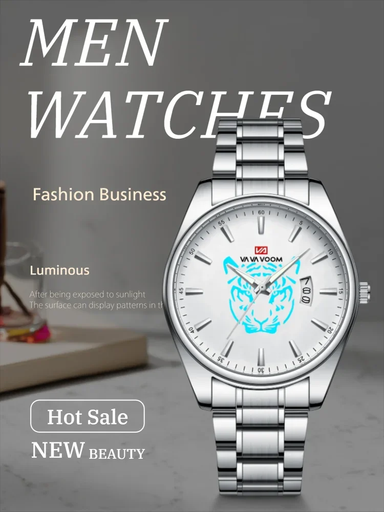 

Men Luminous Watch Creative Business Style Classic Silver Stainless Steel Clock Top Brand 3Bar Waterproof Military Sports Watch