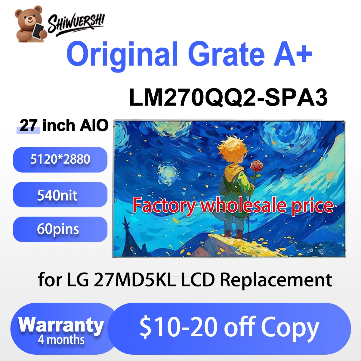 

27 "Новый оригинальный ЖК-экран LM270QQ2-SPA3 LM270QQ2 (SP)(A3) IPS QQHD 5120*2880 Подходит для LG 27MD5KL