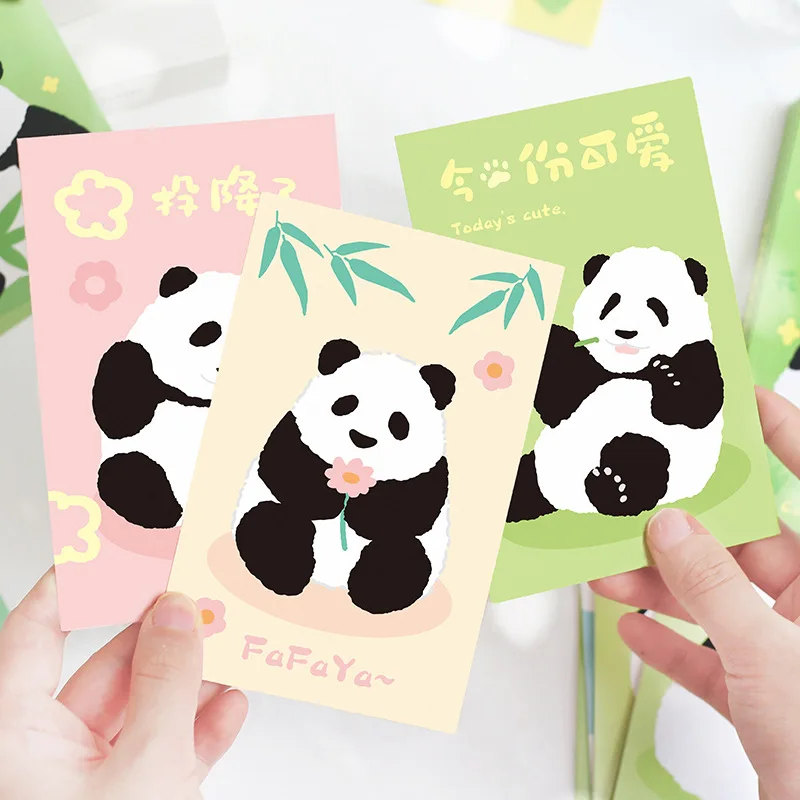 Cartoon Panda Série Cartão Postal, Handdread Panda Saudação Cartões de Mensagem, Cute Pet Aniversário Decoração Gift Card, 30 pcs por conjunto