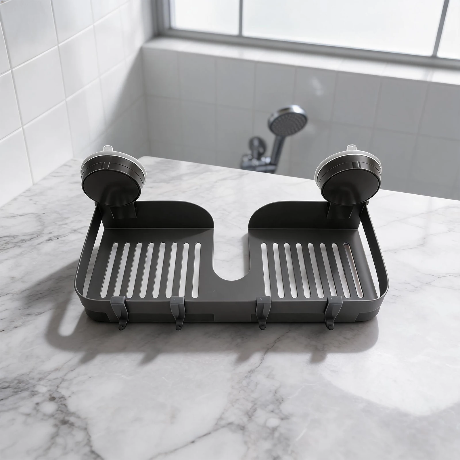 Shower Shelf Organizer for Bathroom with Suction Cup Mount Aviation Aluminum Construction No Drill Easy Installation
